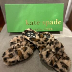 Kate Spade Leopard Print Faux Fur Slippers